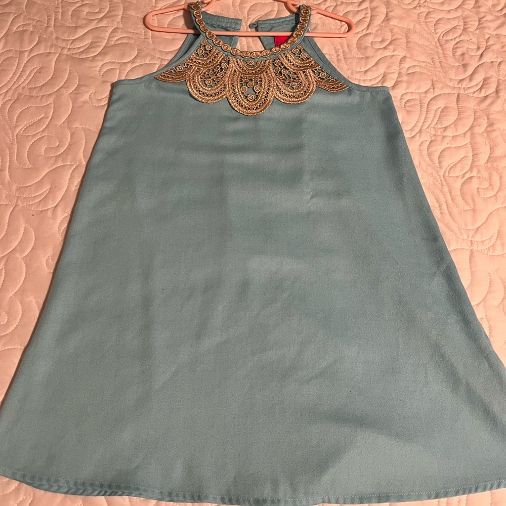 Lilly Pulitzer Light Blue Dress with Gold Beaded Neckline